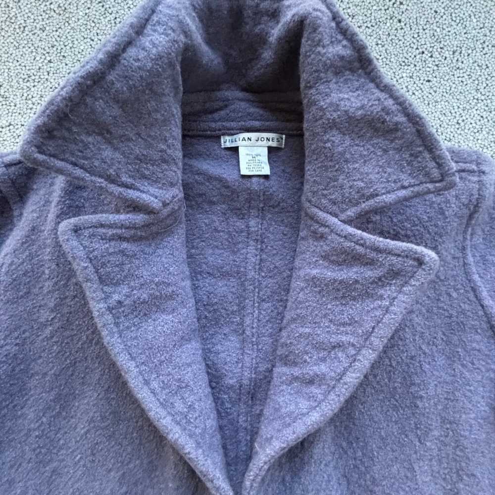Jillian Jones Boiled Wool Jacket Women M Purple Open Front Quiet Luxury Money
